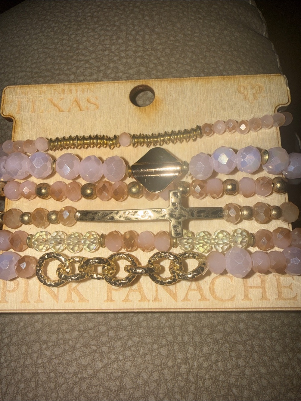Layered Pink Beaded Bracelet Set with Gold Accents
